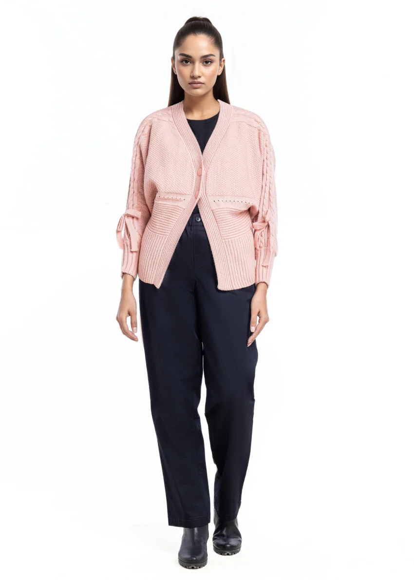 Pink-V-Cardigan Full Sleeves Sweater (25Y-001-67)