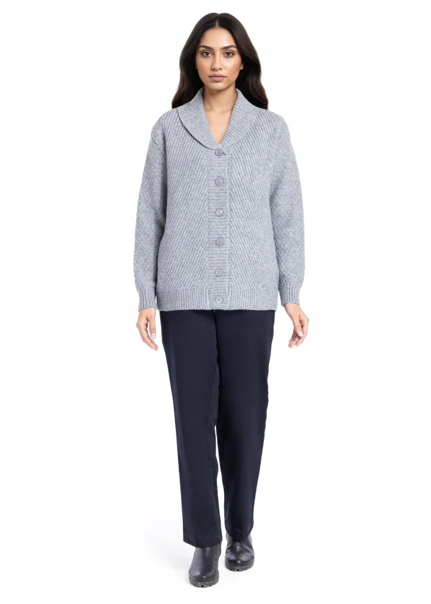 Grey-Shawl Collar Full Sleeves Cardigan Sweater (25Y-008-67)