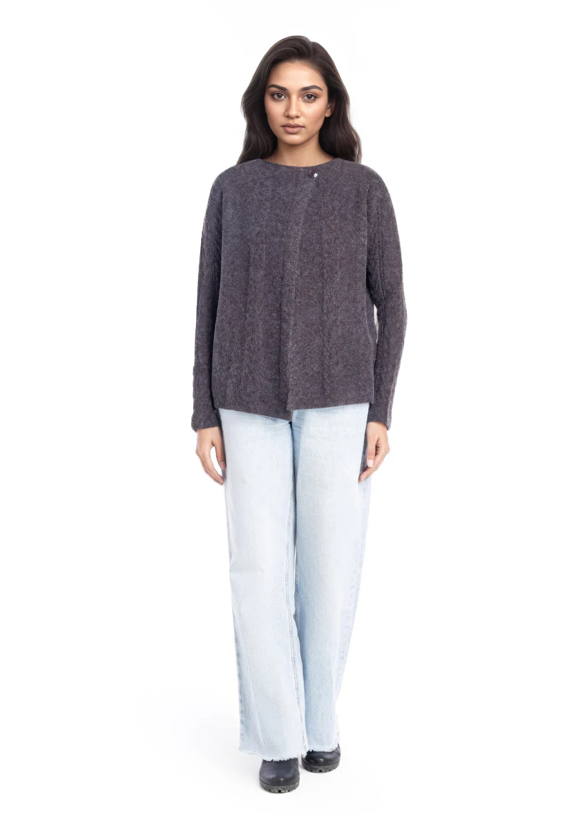 Charcoal-Cardigan Full Sleeves Sweater (25Y-013-67)