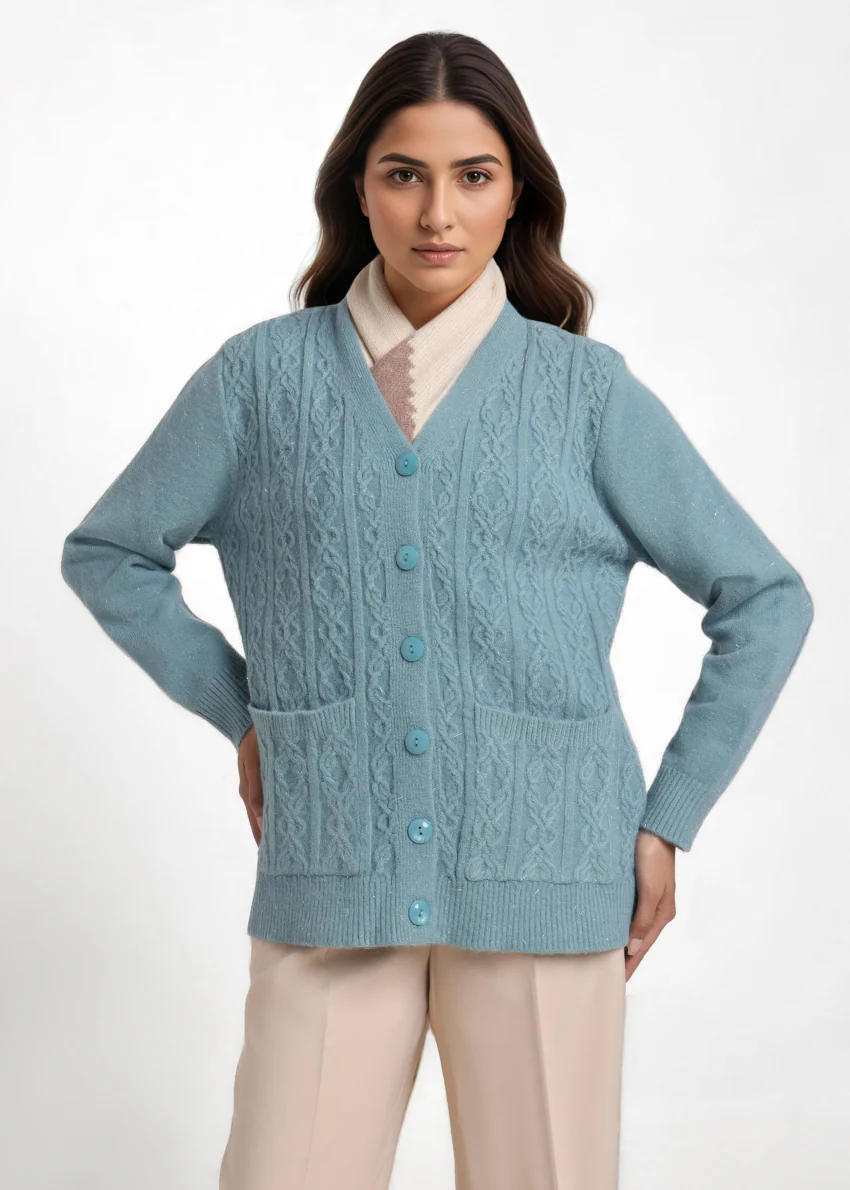 Blue-V-Cardigan Full Sleeves Sweater (25Y-019-67)
