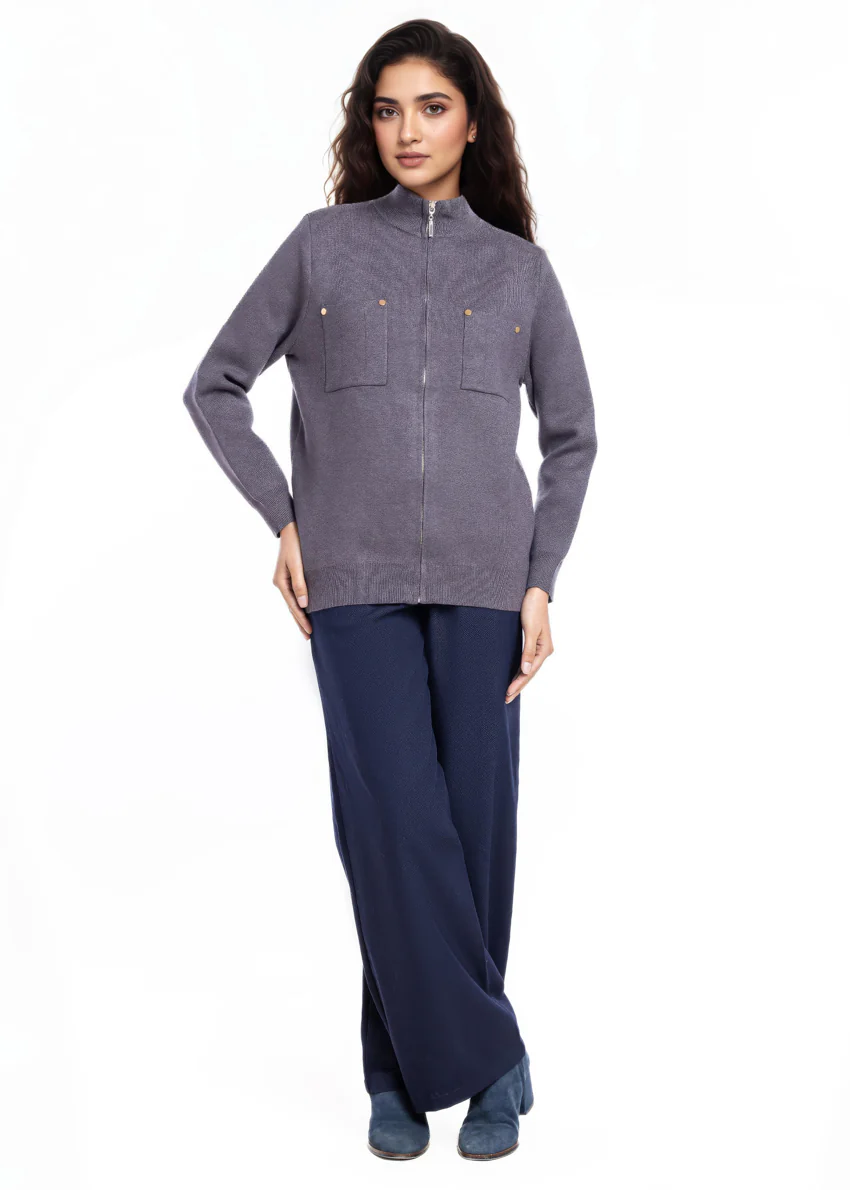 Charcoal-Turtle Neck Zipper Full Sleeves Sweater (25Y-026-67)