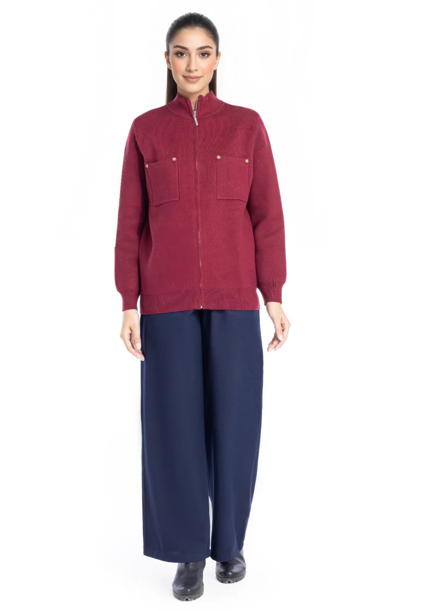 Maroon-Turtle Neck Zipper Full Sleeves Sweater (25Y-026-67)