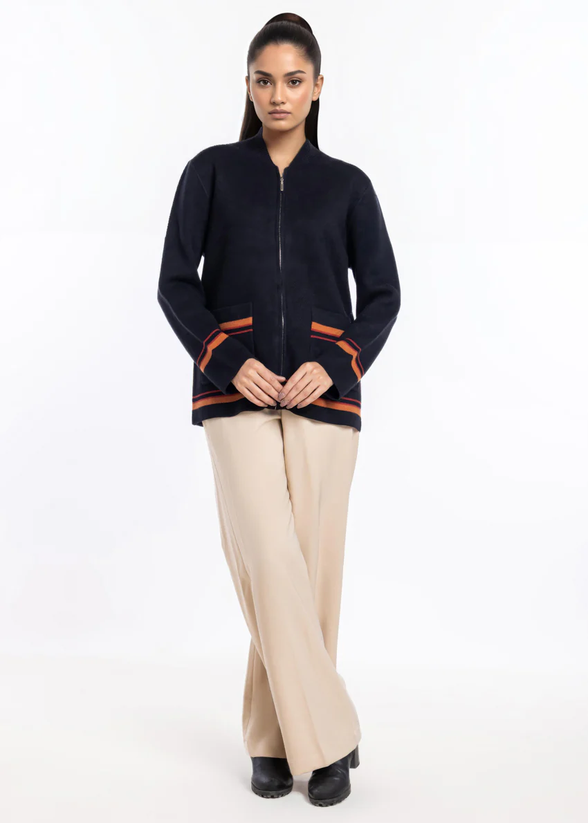 Black-Baseball Collar Zipper Full Sleeves Sweater (25Y-027-67)