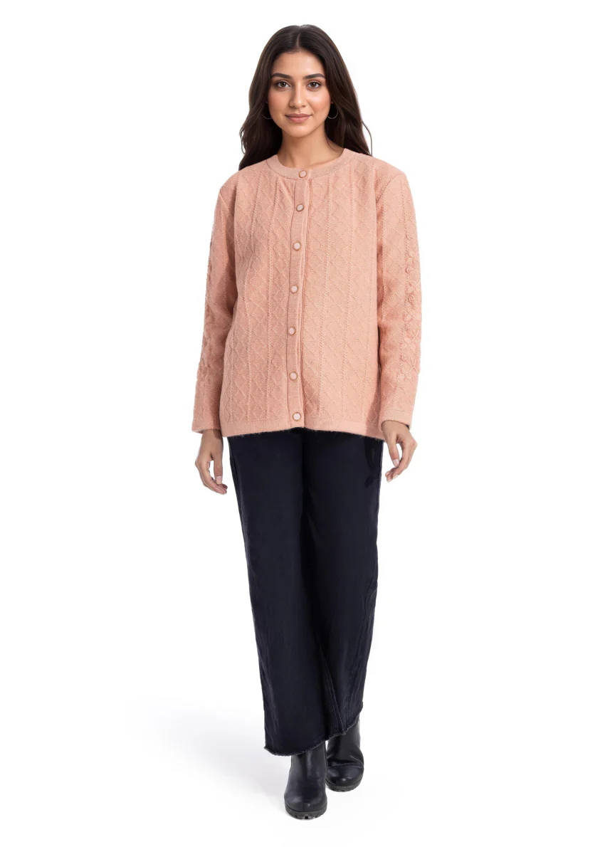 Peach-Round Neck Full Sleeves Cardigan Sweater (25Y-036-67)
