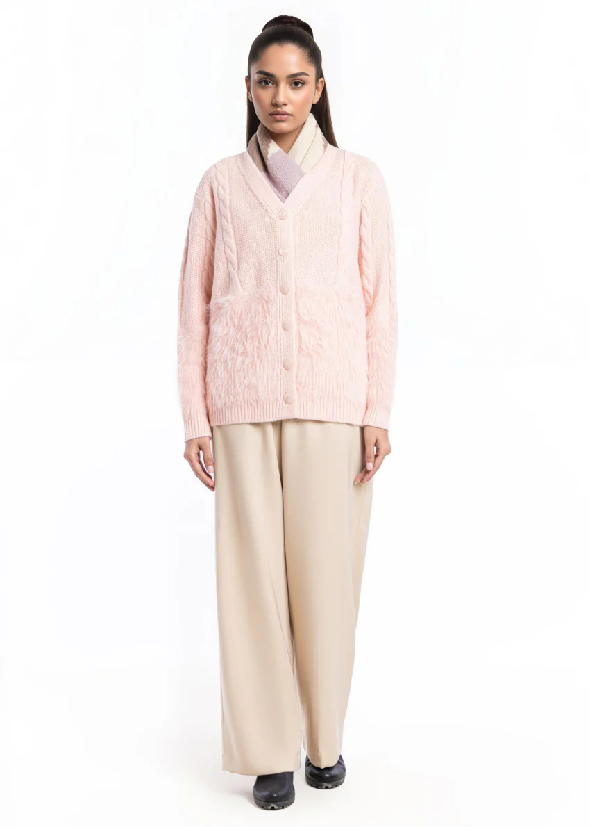 L-Pink-V-Cardigan Full Sleeves Sweater (25Y-042-67)