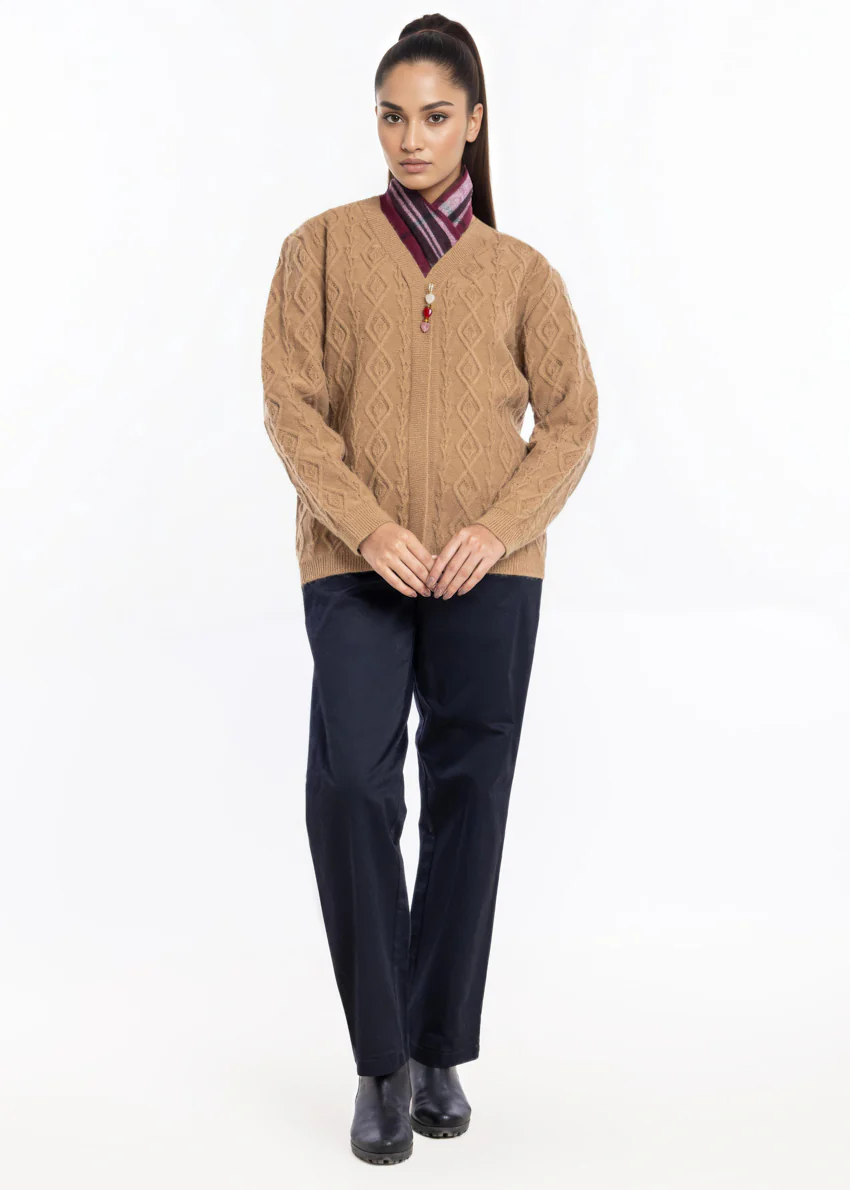 Khaki-Front Open Full Sleeves Cardigan Sweater (25Y-047-67)
