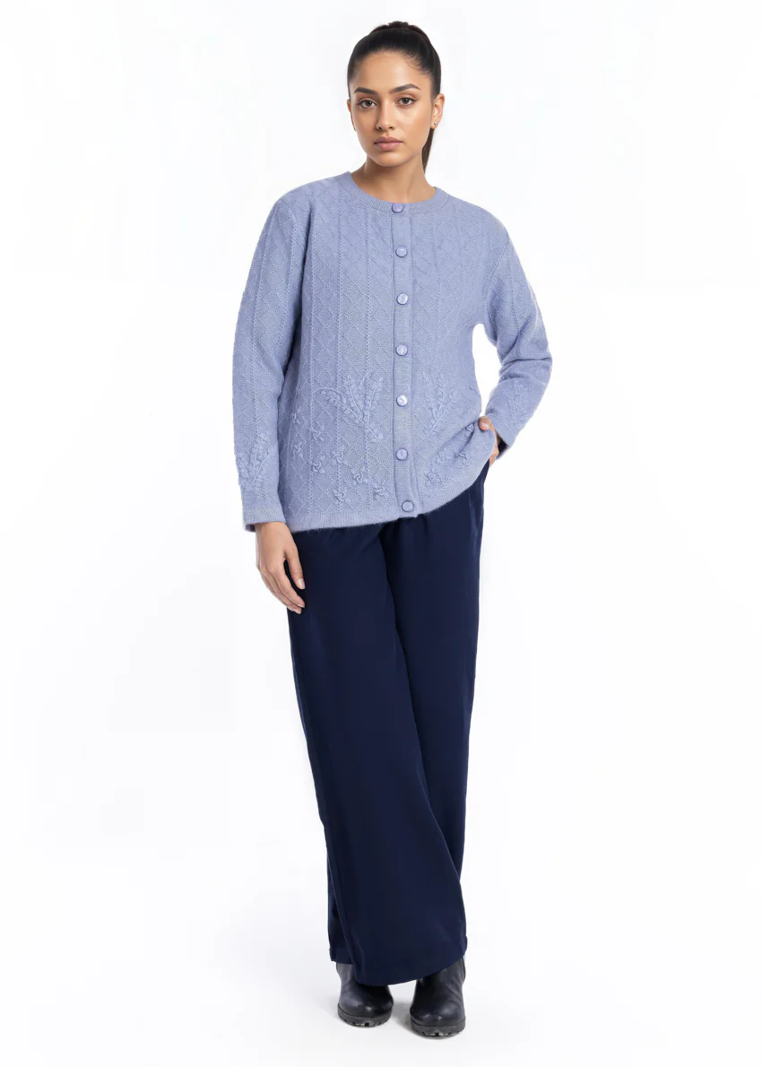 Ice-Blue-Round Neck Cardigan Full Sleeves Sweater (25Y-051-67)