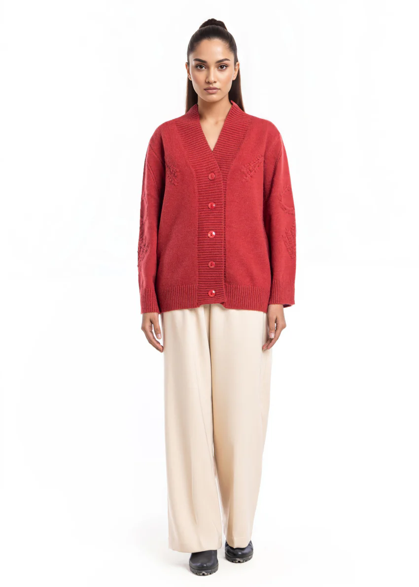 Maroon-V-Cardigan Full Sleeves Sweater (25Y-052-67)
