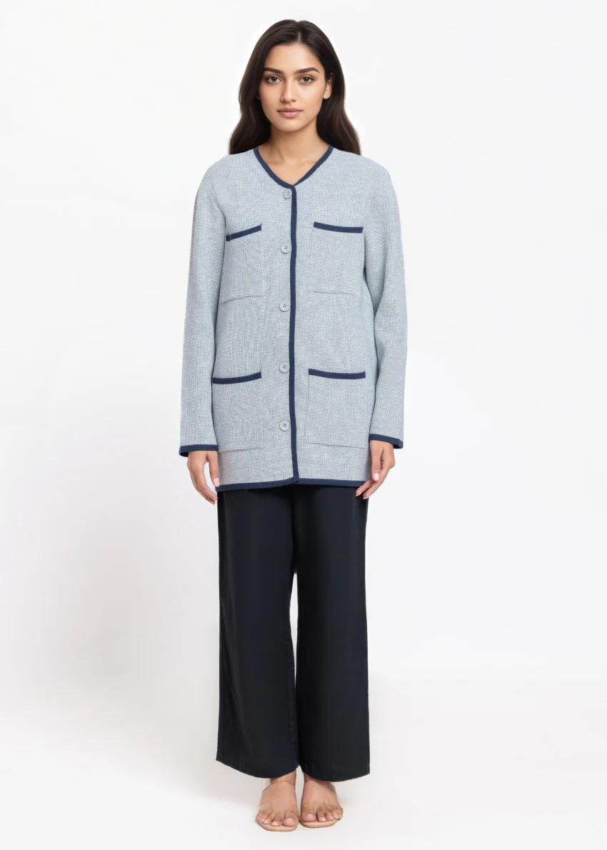 Grey-V-Cardigan Full Sleeves Sweater (25Y-075-67)