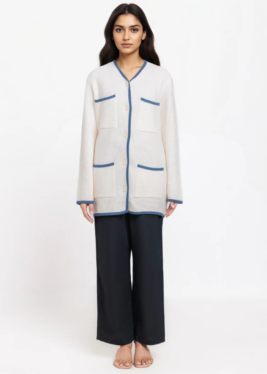 White-V-Cardigan Full Sleeves Sweater (25Y-075-67)