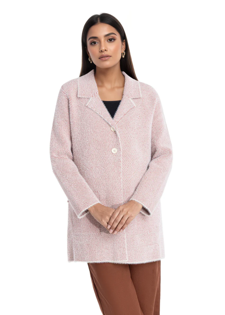 Cream-Notched Collar Full Sleeves Cardigan Sweater (25Y-087-67)