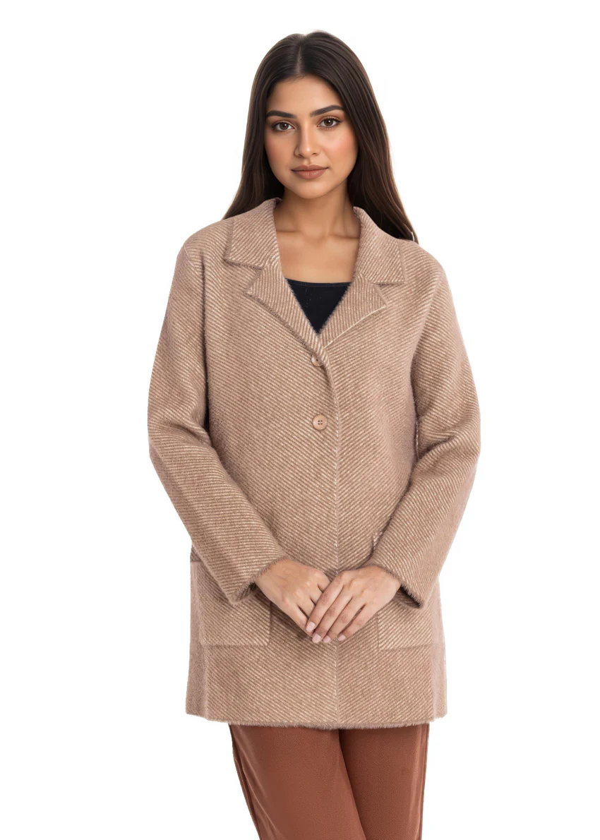 Khaki-Notched Collar Full Sleeves Cardigan Sweater (25Y-087-67)