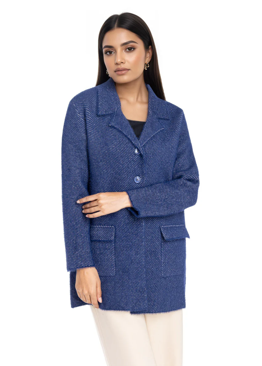 Navy-Notched Collar Full Sleeves Cardigan Sweater (25Y-087-67)
