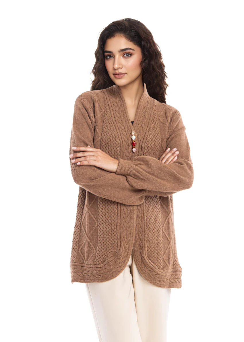 Camel-V Neck Cardigan Full Sleeves Sweater (25Y-088-67)