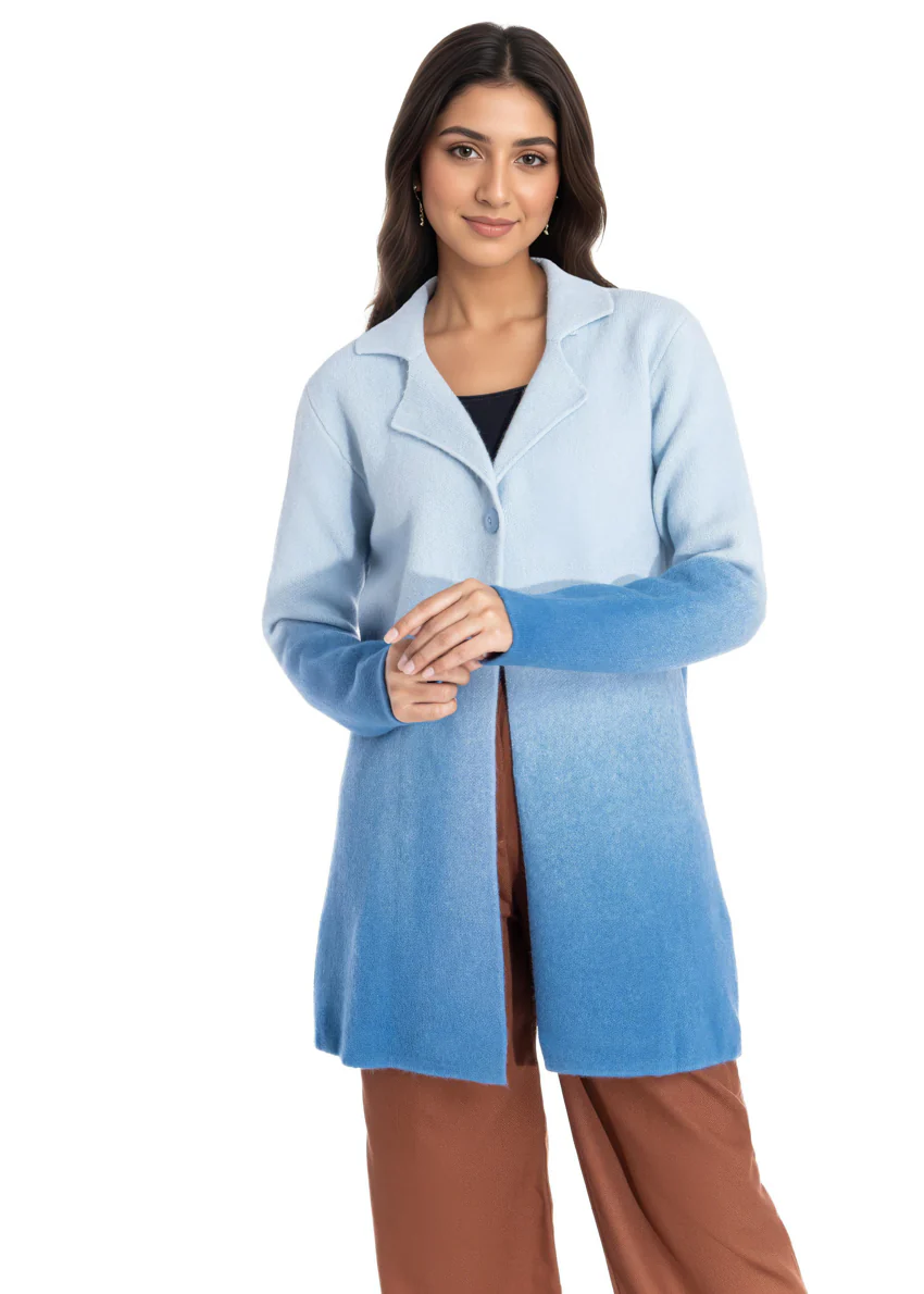 Blue-Notched Collar Full Sleeves Cardigan Sweater (25Y-089-67)