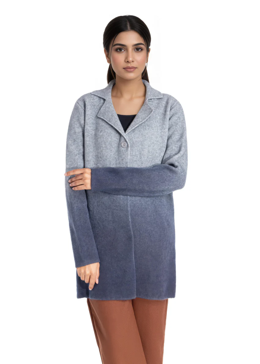 Grey-Notched Collar Full Sleeves Cardigan Sweater (25Y-089-67)