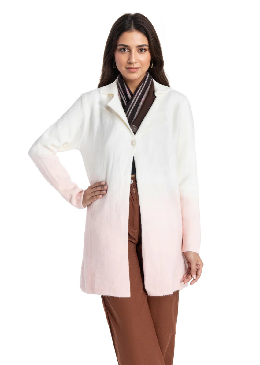 White-Notched Collar Full Sleeves Cardigan Sweater (25Y-089-67)