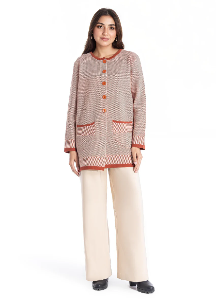Rust-Round Neck Full Sleeves Cardigan Sweater (25Y-091-67)