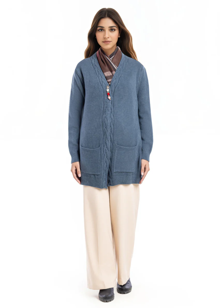 Charcoal-Front Open Full Sleeves Cardigan Sweater (25Y-100-67)