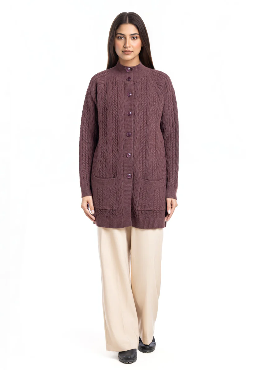 D-Brown-Round Turtle Cardigan Reglan Sleeves Sweater (25Y-101-67)