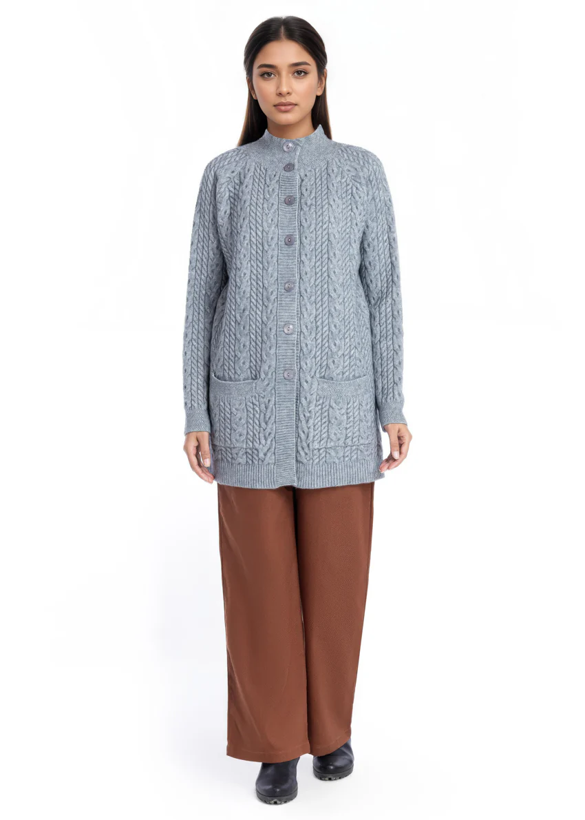 Grey-Round Turtle Cardigan Reglan Sleeves Sweater (25Y-101-67)