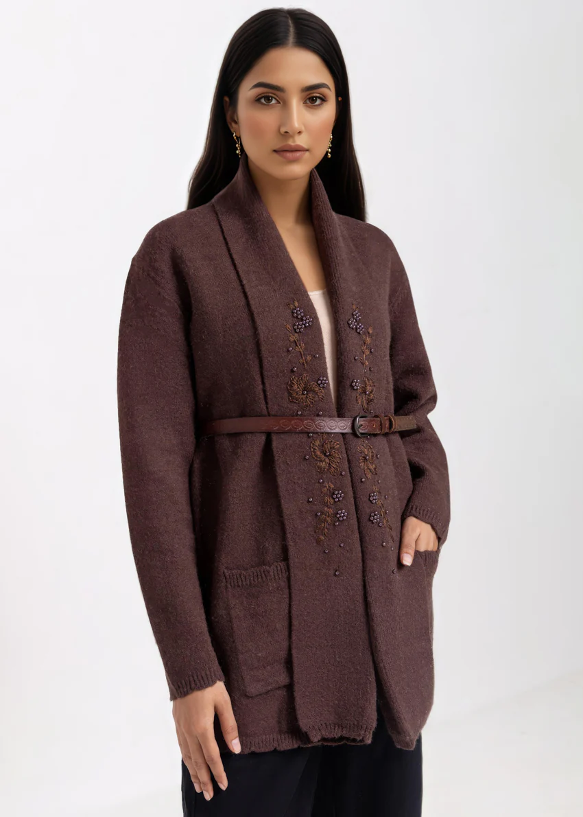 Brown-V-Cardigan Full Sleeves Sweater (25Y-108-67)