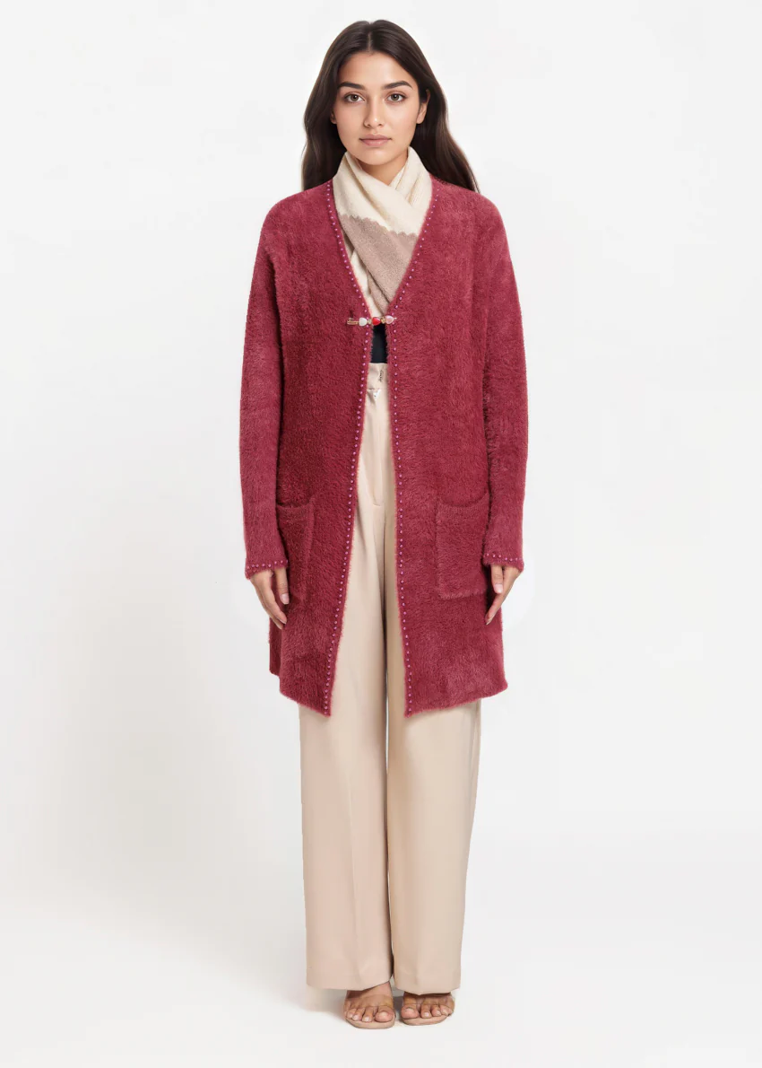 Maroon-V-Cardigan Full Sleeves Sweater (25Y-113-67)