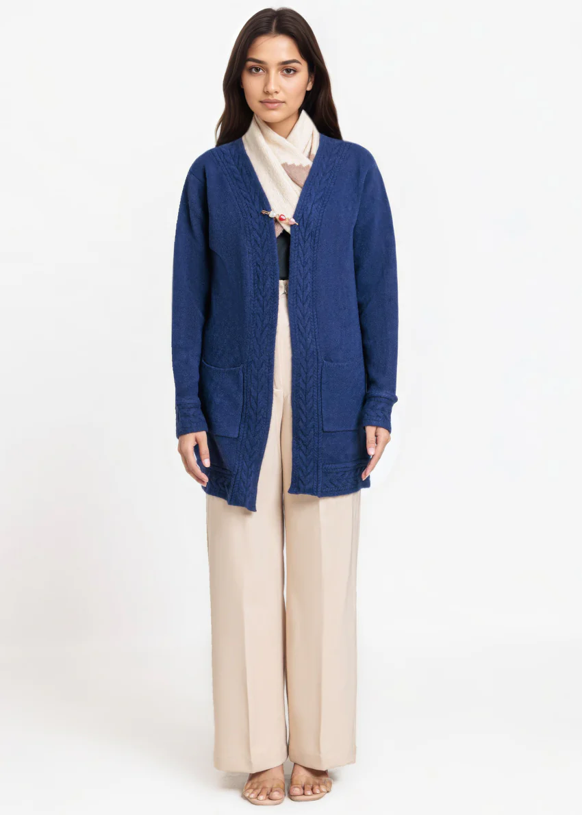 Navy-V-Cardigan Full Sleeves Sweater (25Y-114-67)