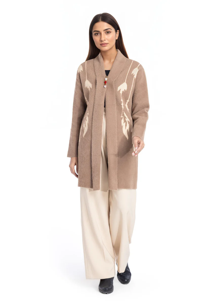 Khaki-Front Open Full Sleeves Cardigan Sweater (25Y-115-67)