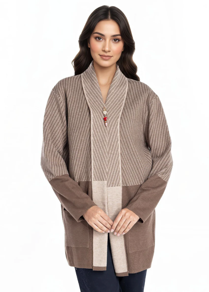 D-Brown-Front Open Full Sleeves Cardigan Sweater (25Y-126-67)