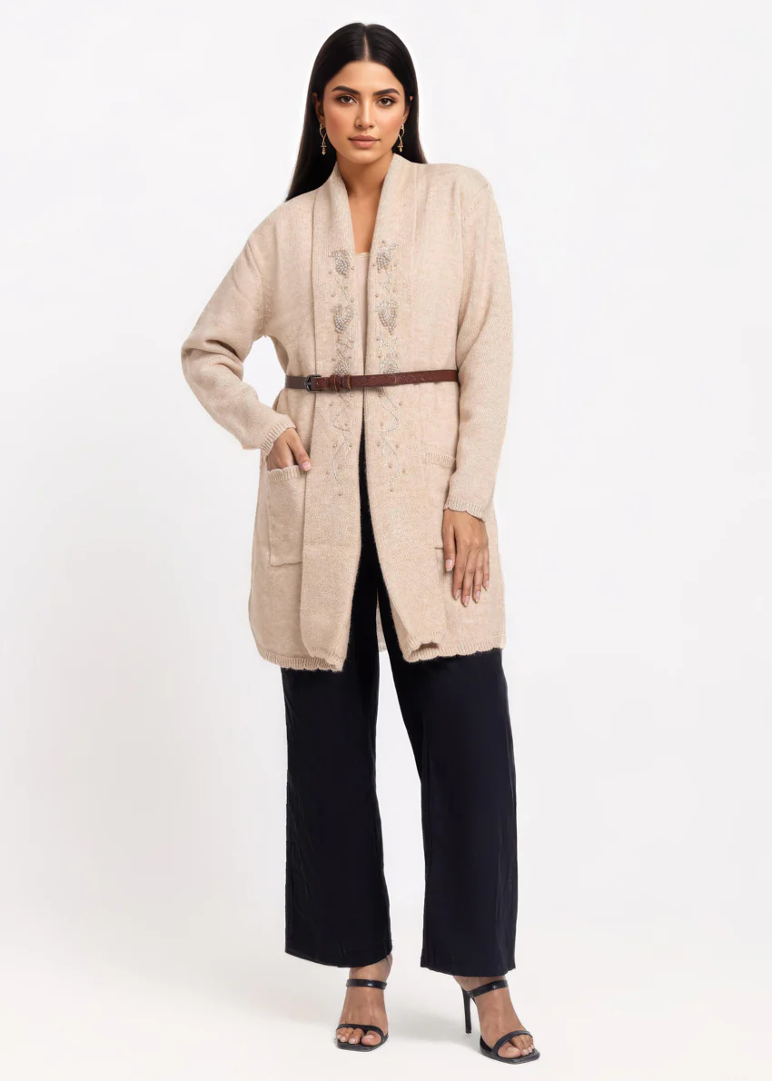 Beige-Cardigan Full Sleeves Sweater (25Y-127-67)