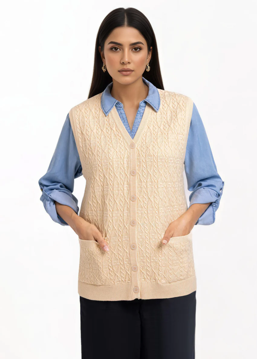 Beige-V-Cardigan Sando Sweater (25Y-204-67)