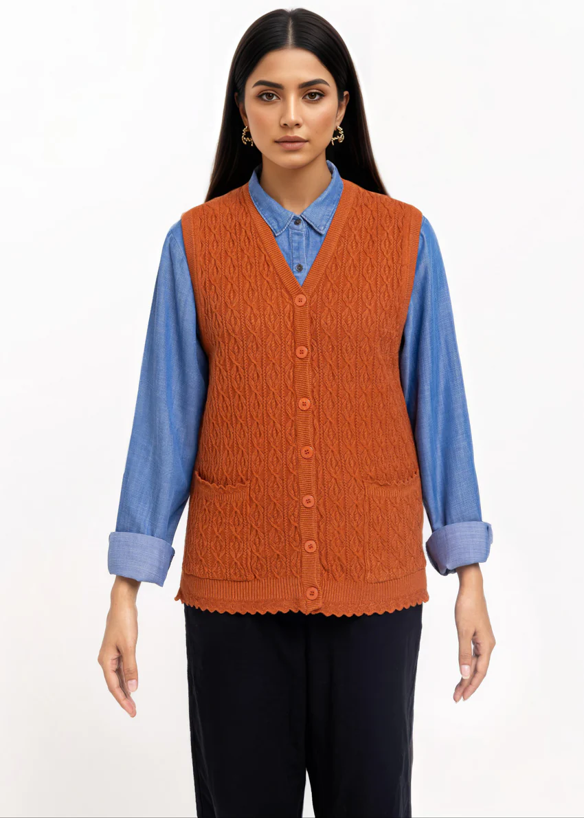 Rust-V-Cardigan Sando Sweater (25Y-224-67)