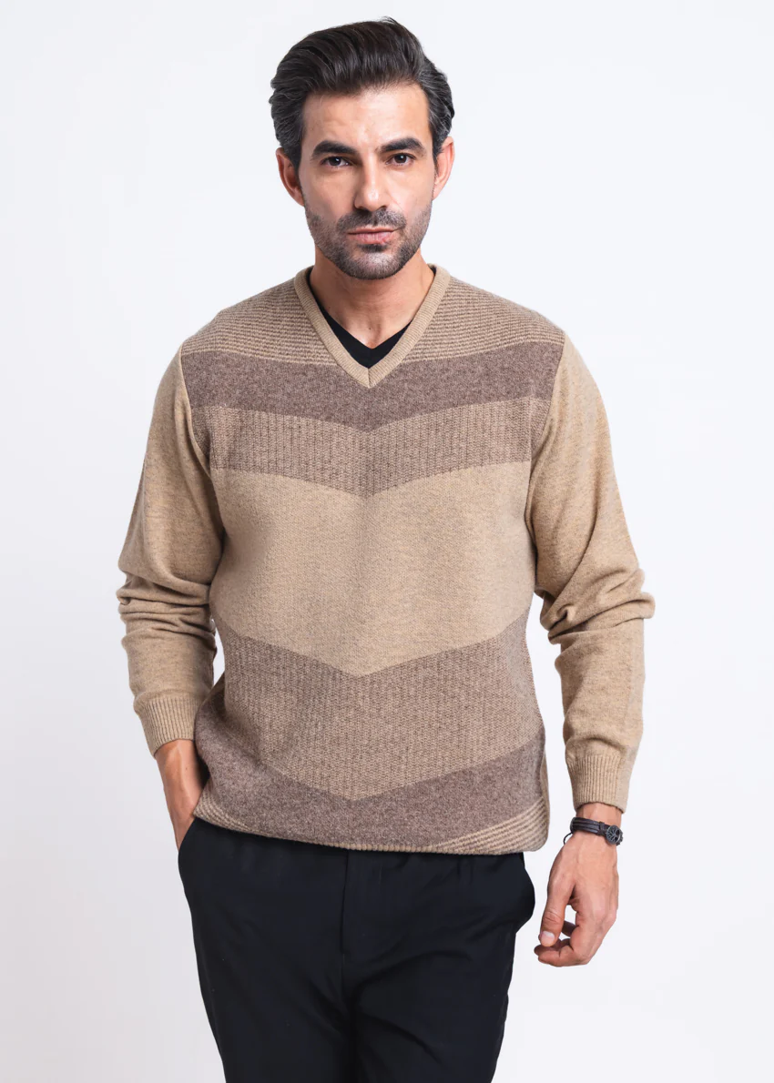 Wheat-V-Neck Full Sleeves Sweater (510-14)
