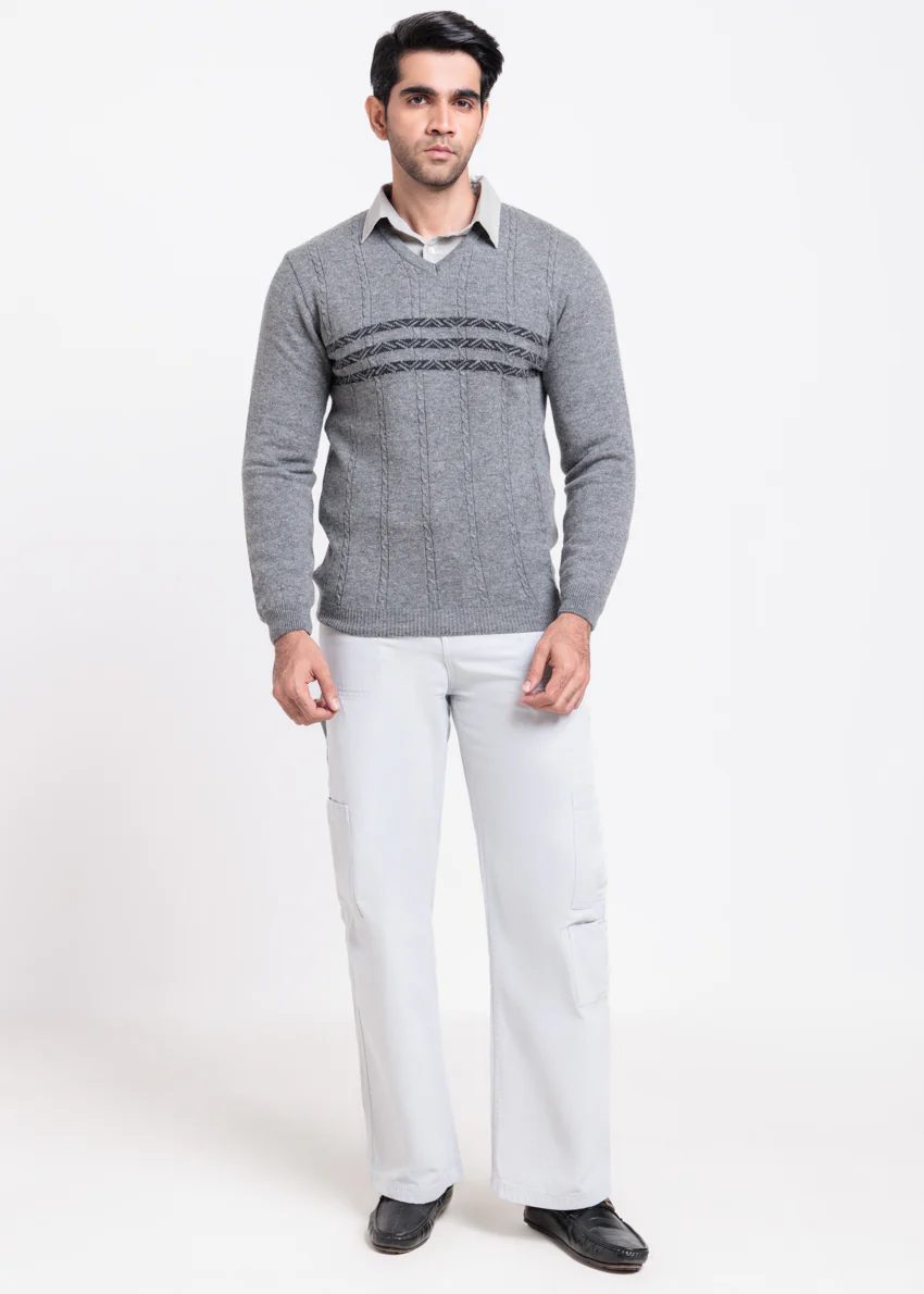 St-Grey-V-Neck Full Sleeves Sweater (515-14)