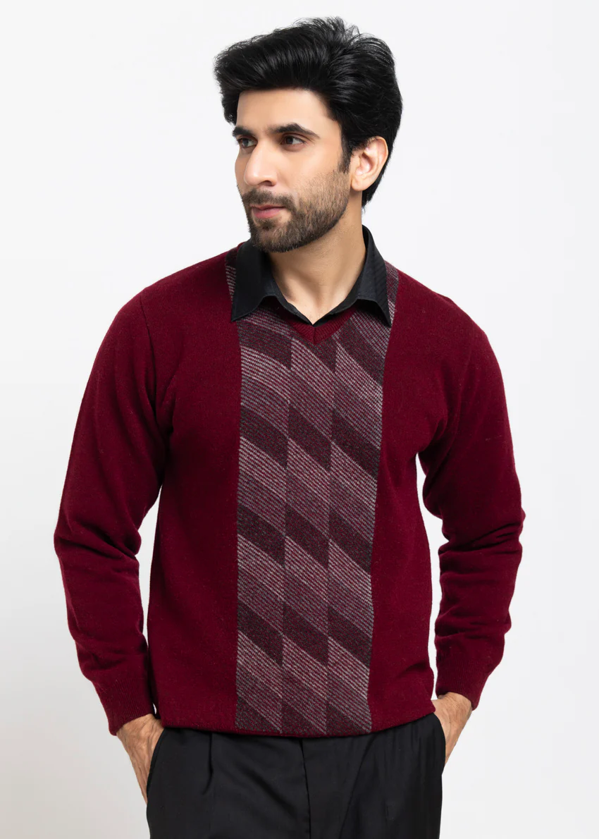 O-Maroon-V-Neck Full Sleeves Sweater (520-14)