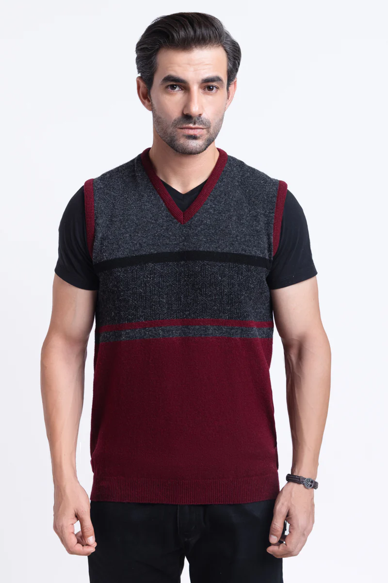 O-Maroon-V-Neck Sando Sweater (662-14)