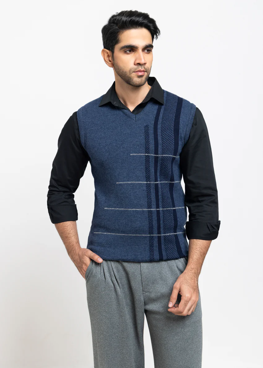 N-D-Blue-V-Neck Sando Sweater (668-14)