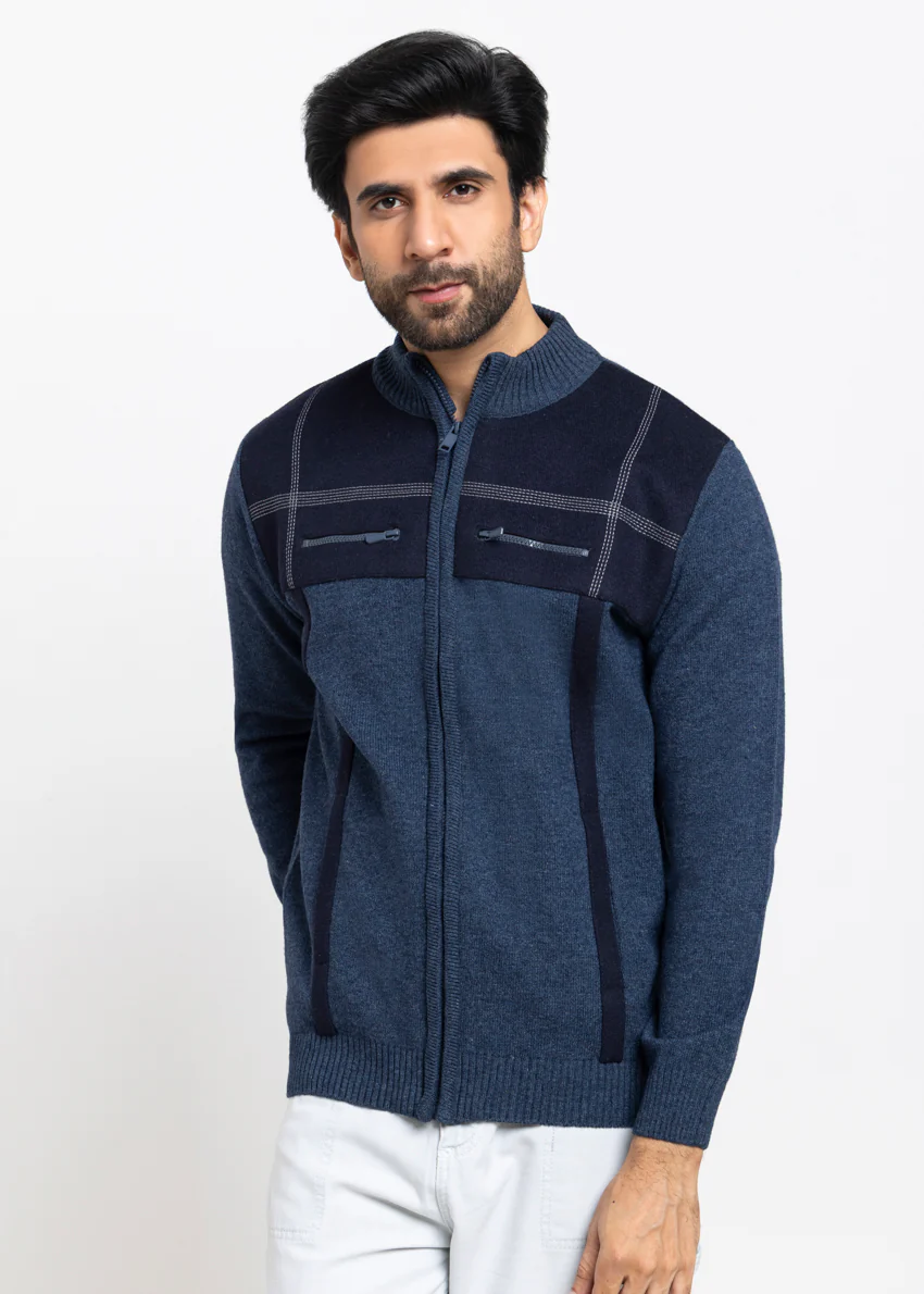 N-D-Blue-Turtle Neck Zipper Full Sleeves Sweater (909-14)