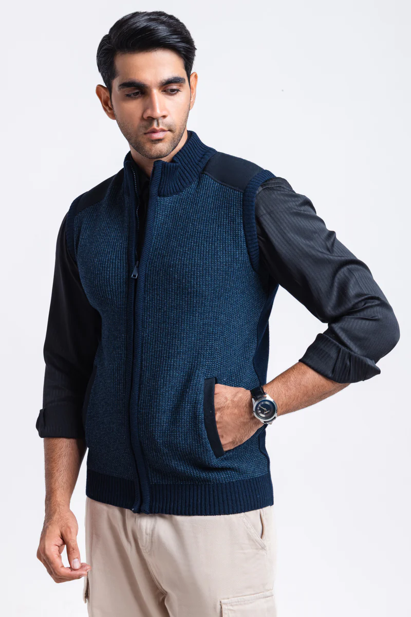DN-Blue-Turtle Neck Zipper Sando Sweater (987-14)