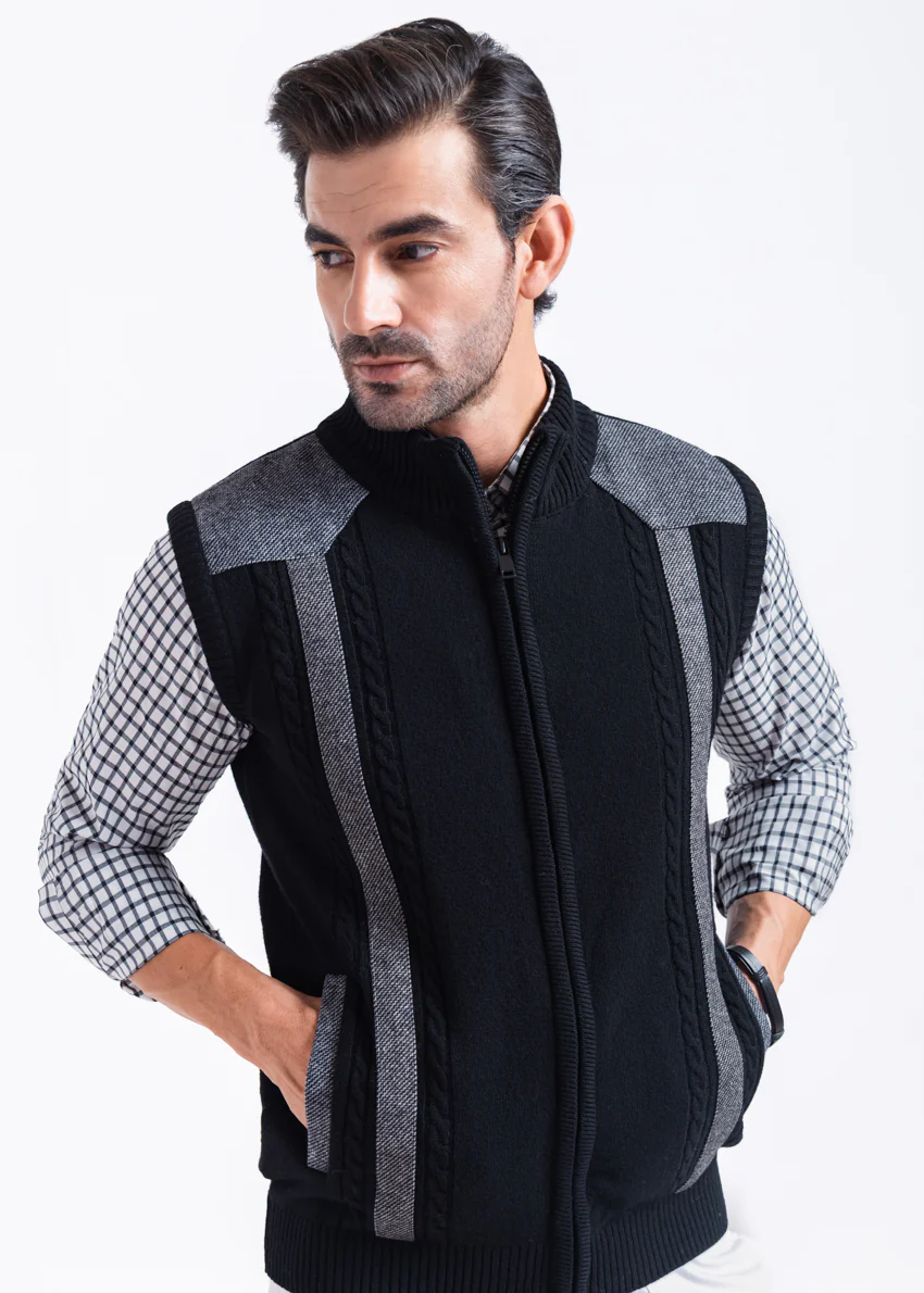 J-Black-Turtle Neck Zipper Sando Sweater (988-14)