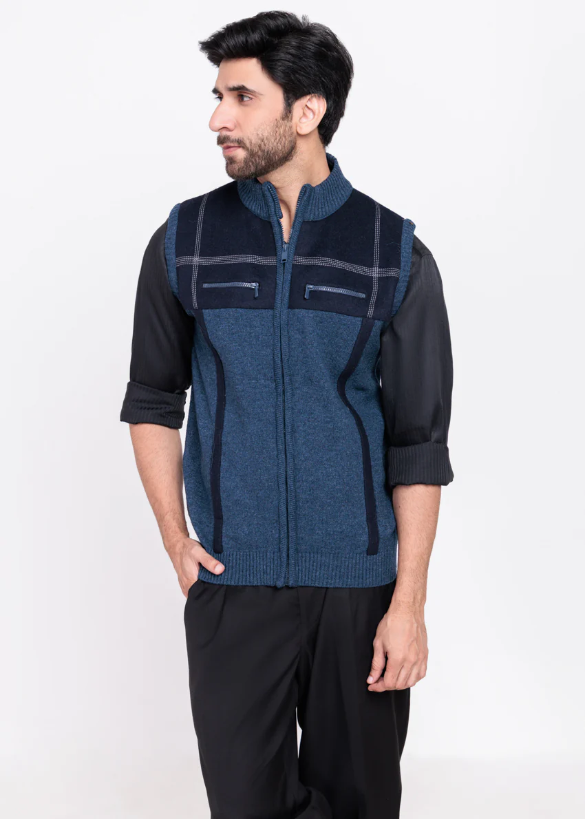 N-D-Blue-Turtle Neck Zipper Sando Sweater (989-14)