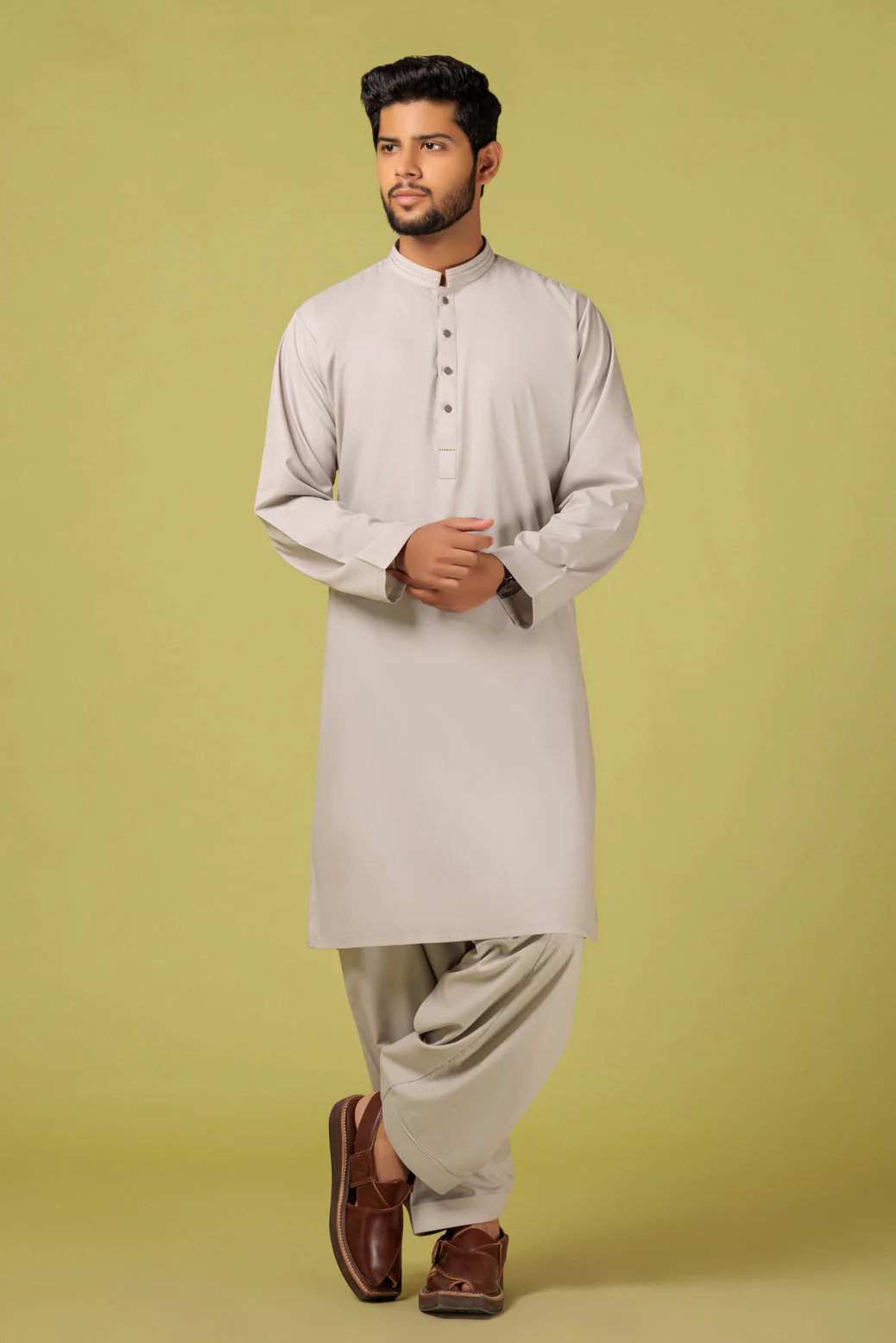 ASH-WHITE-BLENDED-KURTA SHALWAR - (KSRS23-041)