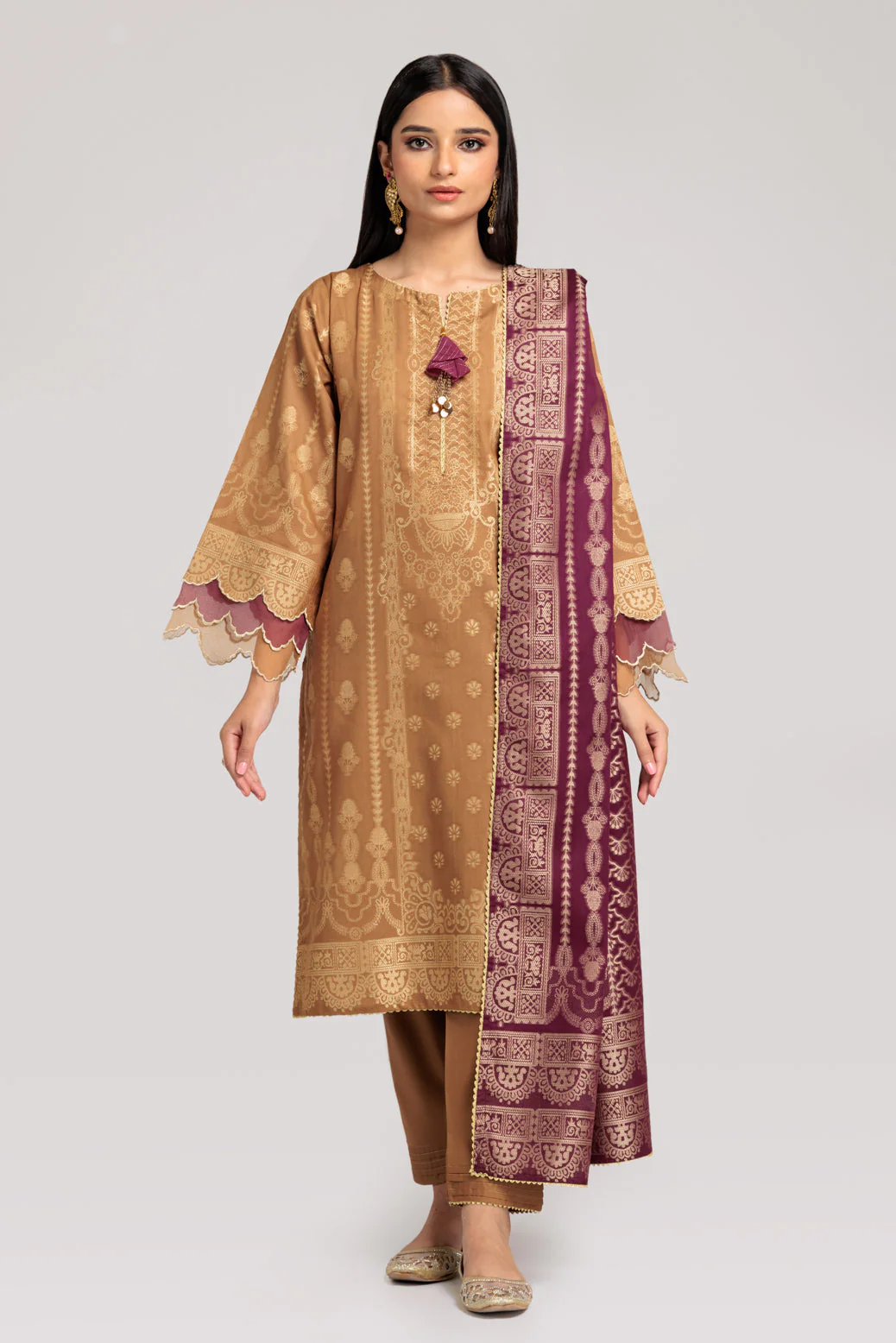 BEIGE-JACQUARD-3 PIECE (JSW223P05)