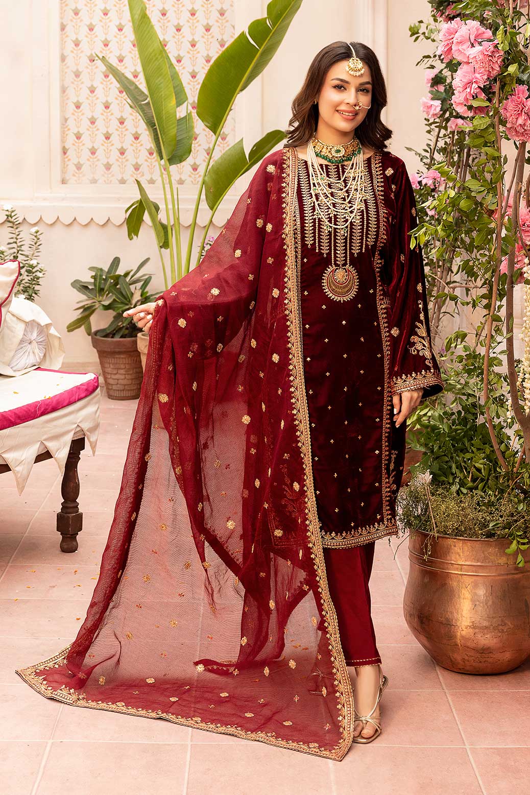 MAR00N-VELVET-3 PIECE-SUIT (WSS223P08)