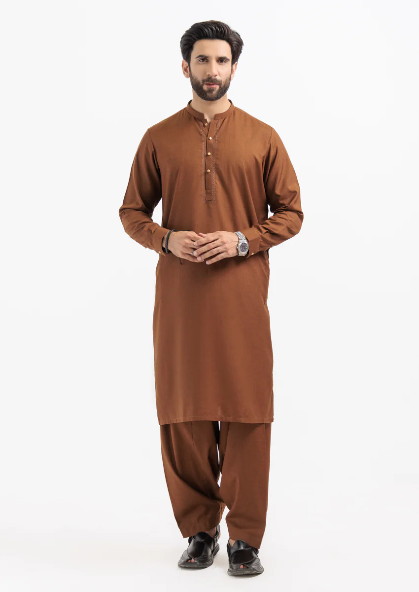 Brown-Blended-Kurta Shalwar - (MPS25KSE2061)