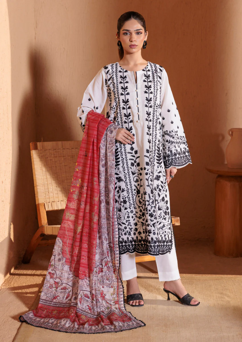 White-Cotton Silk-3 Piece (W25SE3002)