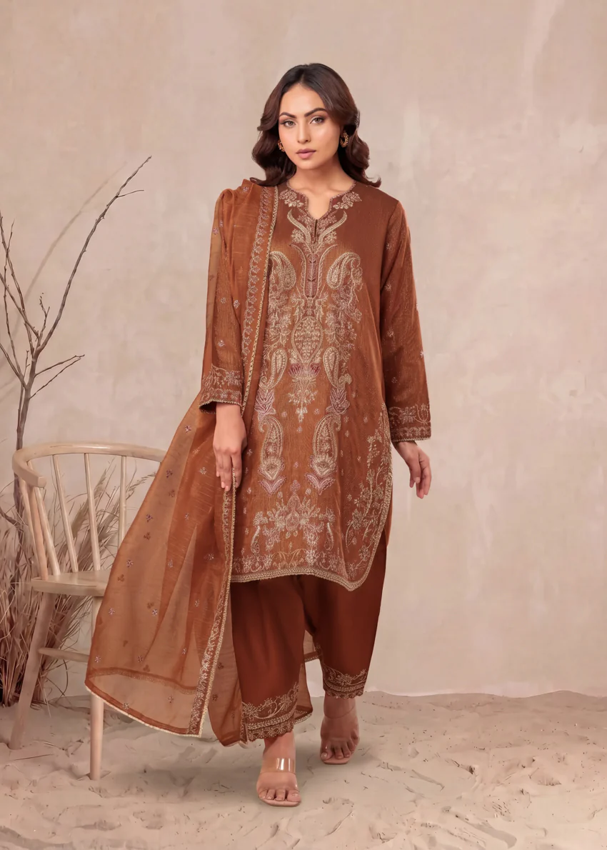 Rust-Fancy-Zari-3 Piece (WP3PSLW25L11D6) - Image 5